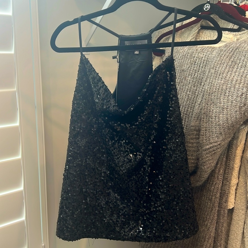 Michael Stars sequined rock star satin strap tank